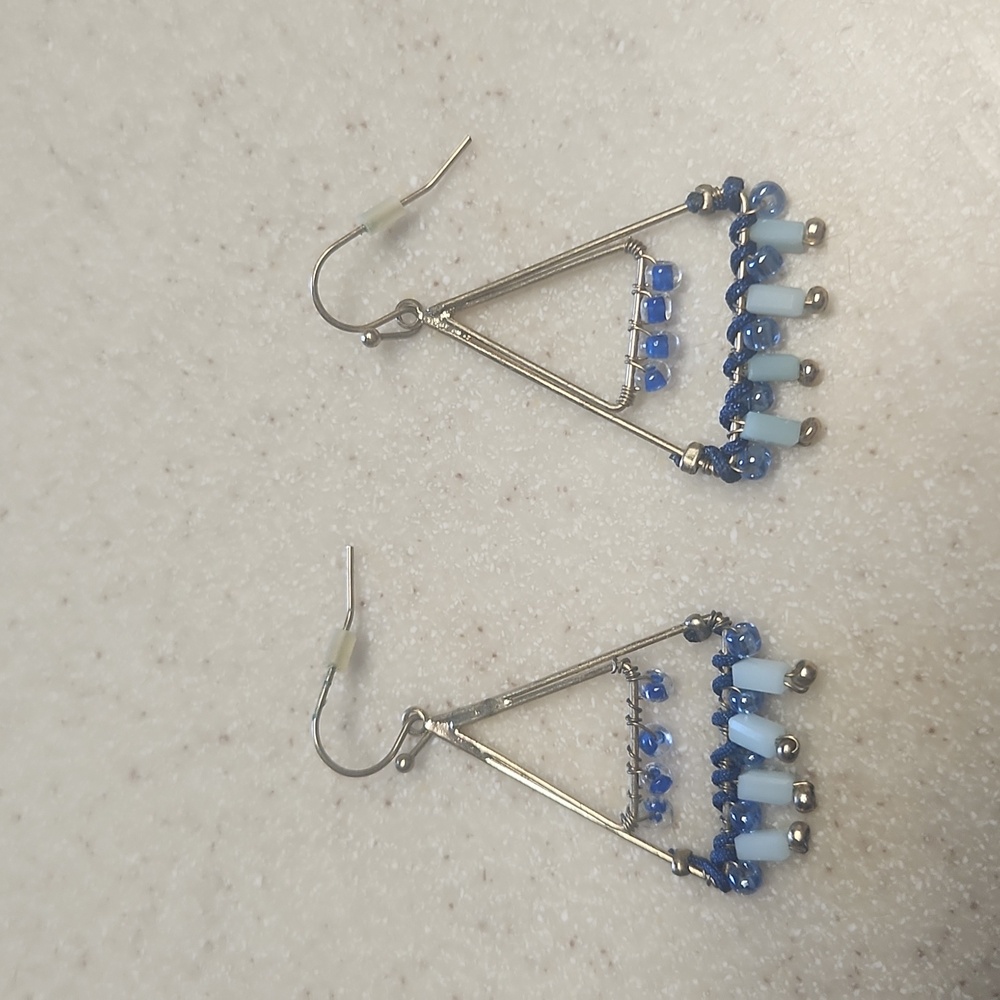 Gold/Blue Drop/Chandelier Earrings, Medium Size, GUC